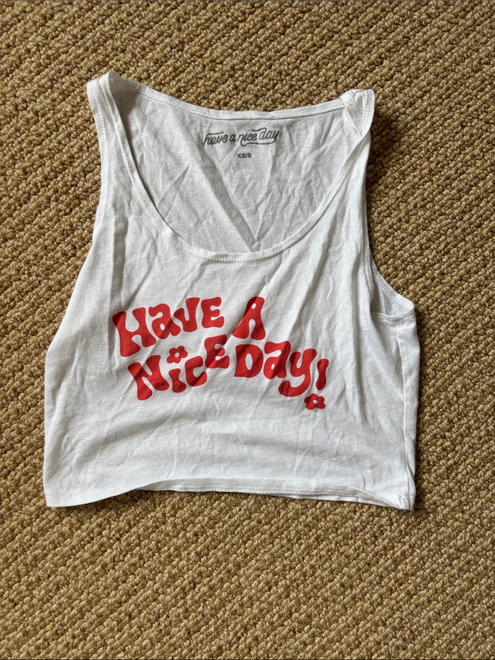 Have A Nice Day White Crop Tank with Red Graphic